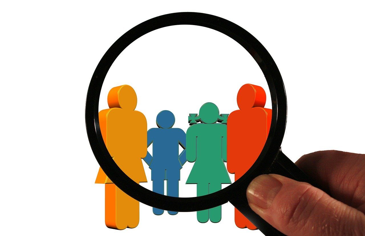 customer, family, magnifying glass