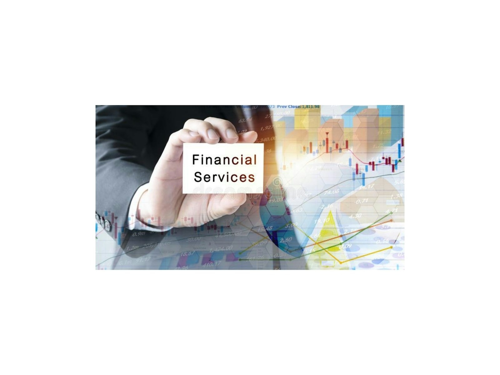 a man holding a sign that says financial services