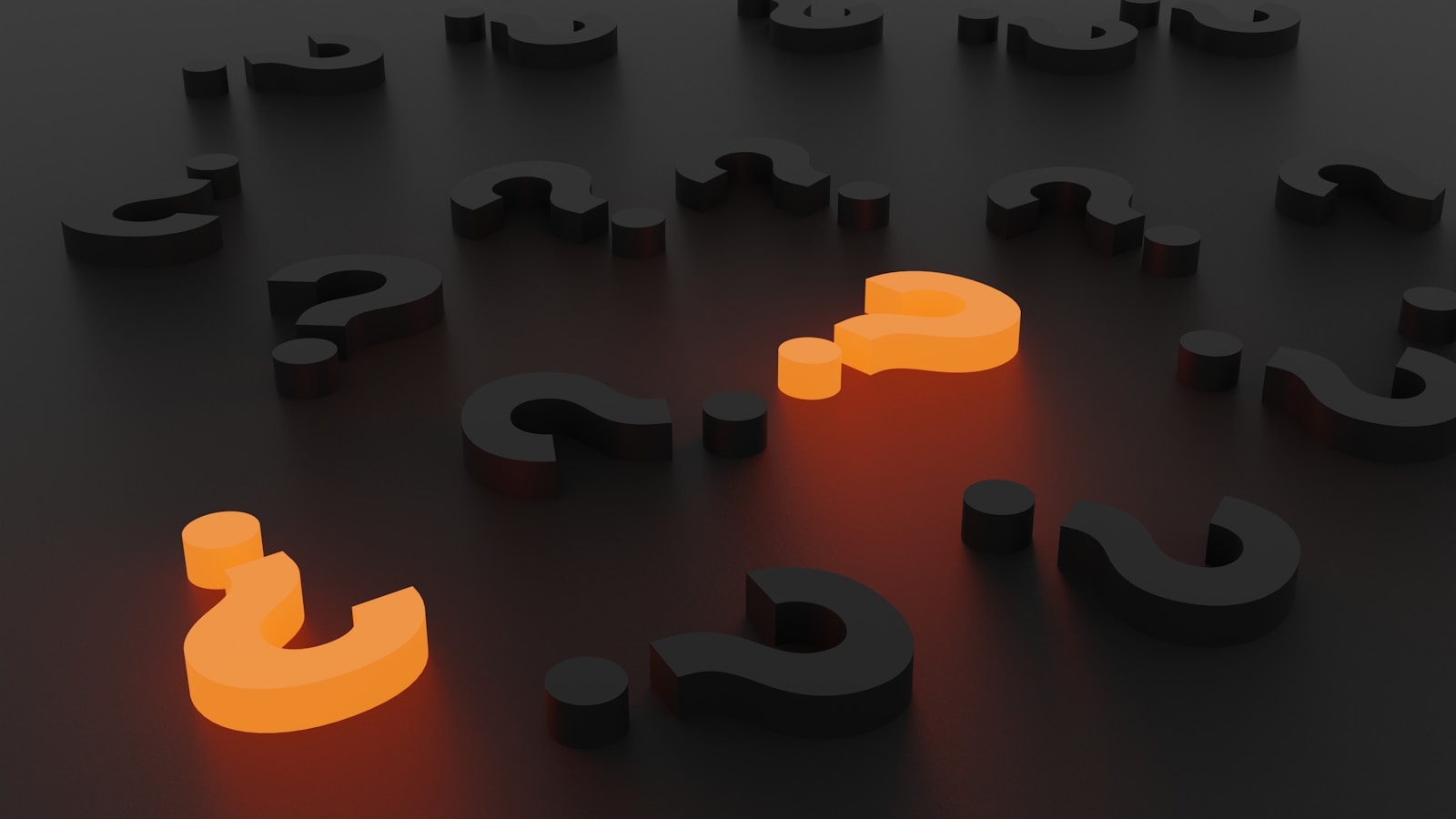 3D rendered question marks in orange and gray